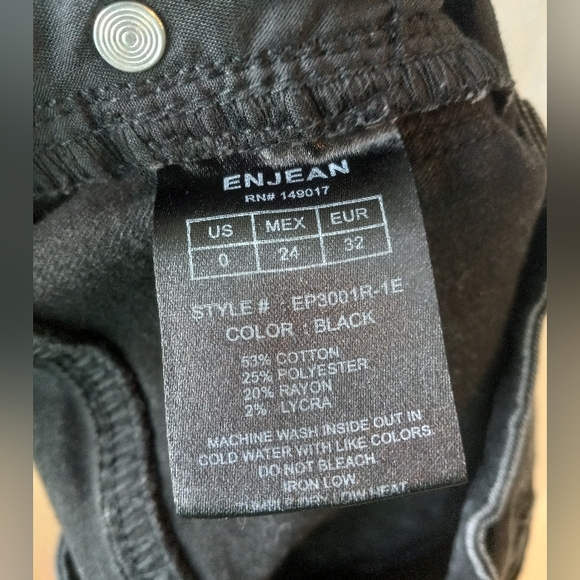 Enjean Black High Rise Skinny Jeans Size 0 Juniors Distressed Raw Hem Denim - Picture 7 of 7